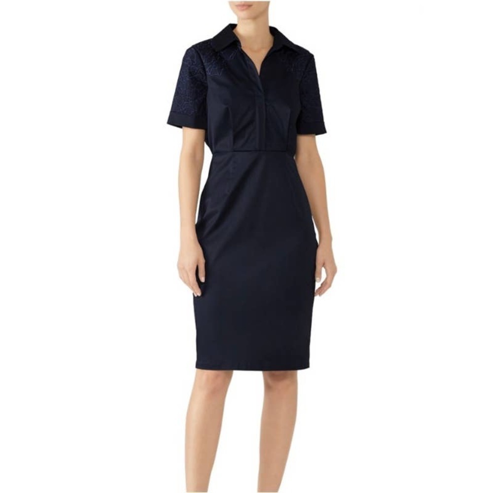 Bradgley Mischka Navy Embroidered Floral Sheath‎ Dress